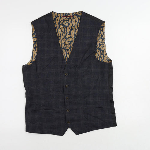 NEXT Mens Blue Plaid Polyester Jacket Suit Waistcoat Size 40 Regular
