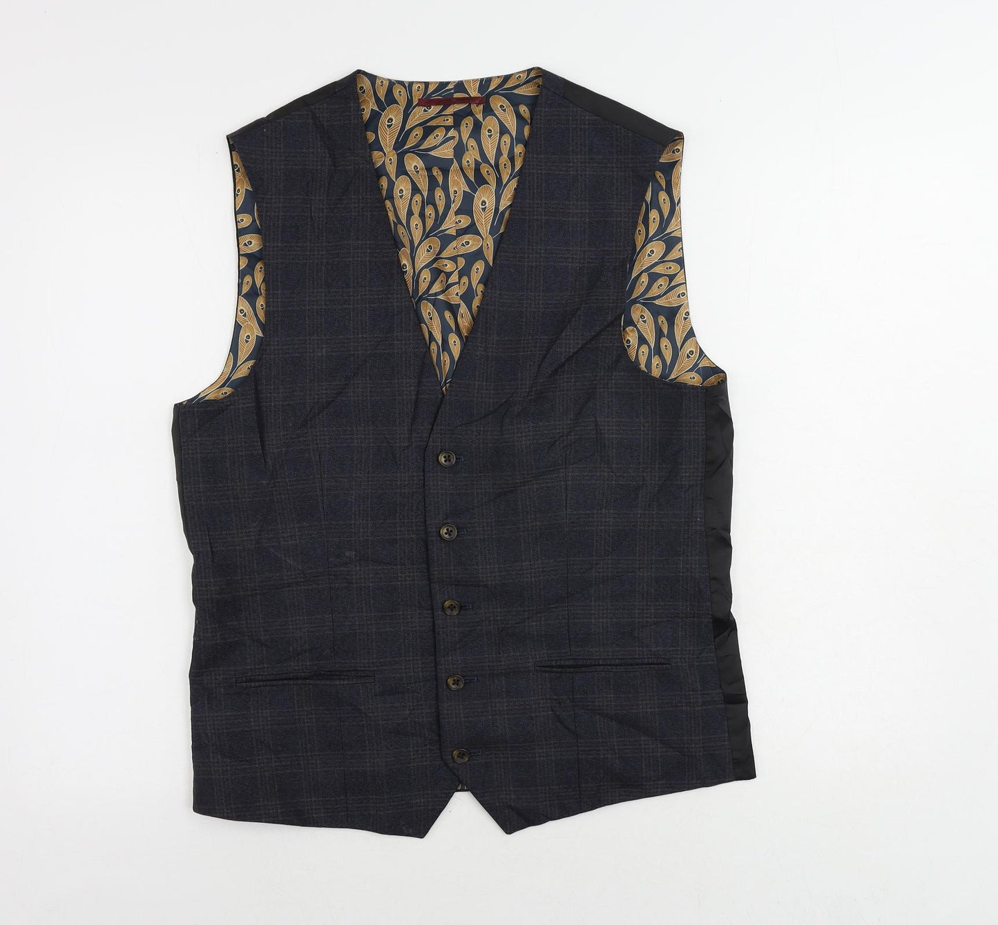 NEXT Mens Blue Plaid Polyester Jacket Suit Waistcoat Size 40 Regular