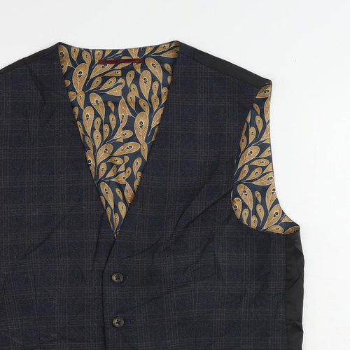 NEXT Mens Blue Plaid Polyester Jacket Suit Waistcoat Size 40 Regular