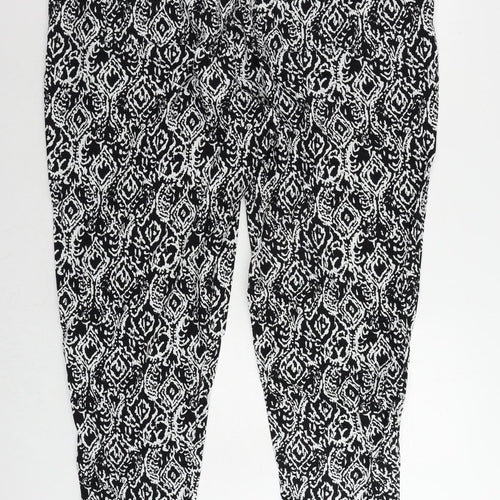 Marks and Spencer Womens Black Geometric Linen Jogger Trousers Size 24 L28 in Regular Drawstring - Elastic Waist