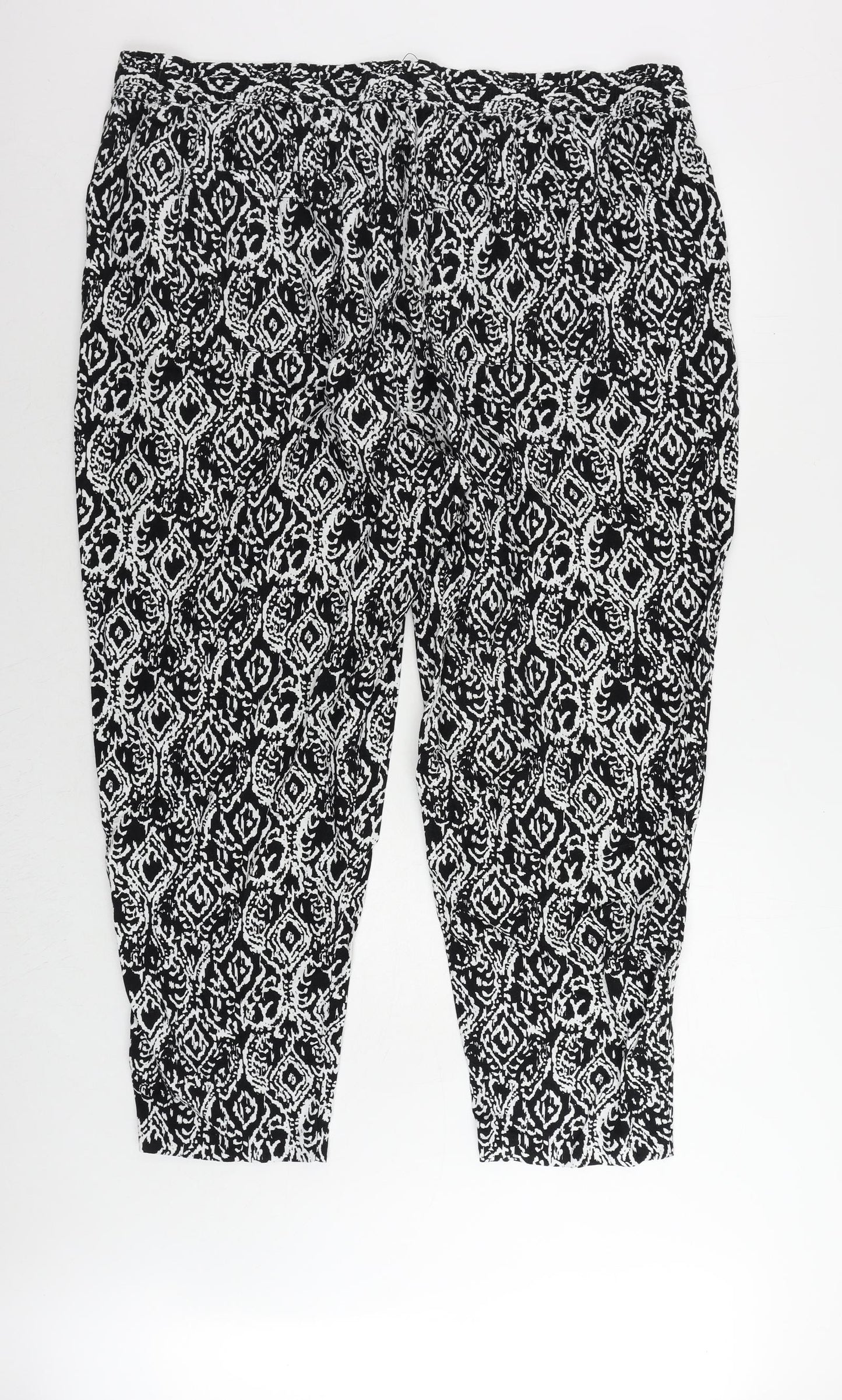 Marks and Spencer Womens Black Geometric Linen Jogger Trousers Size 24 L28 in Regular Drawstring - Elastic Waist