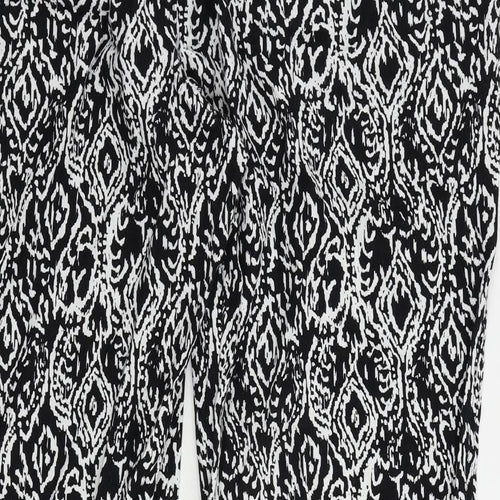 Marks and Spencer Womens Black Geometric Linen Jogger Trousers Size 24 L28 in Regular Drawstring - Elastic Waist