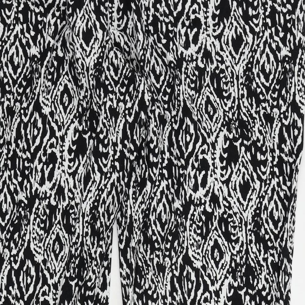 Marks and Spencer Womens Black Geometric Linen Jogger Trousers Size 24 L28 in Regular Drawstring - Elastic Waist