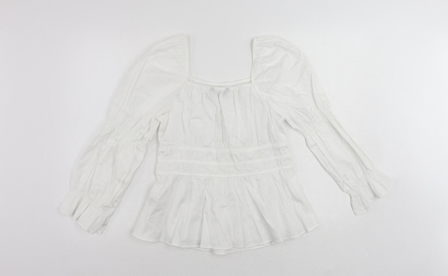 Marks and Spencer Womens White Cotton Basic Blouse Size 14 Square Neck