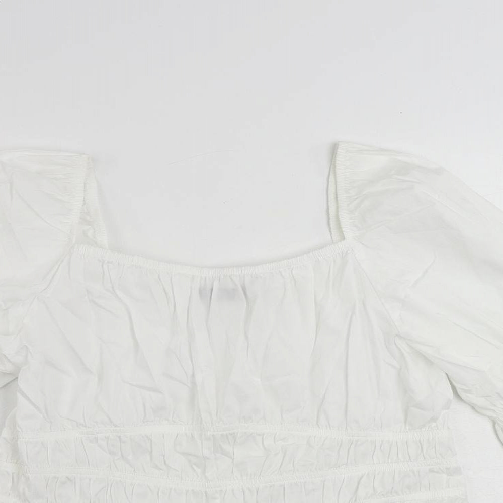 Marks and Spencer Womens White Cotton Basic Blouse Size 14 Square Neck