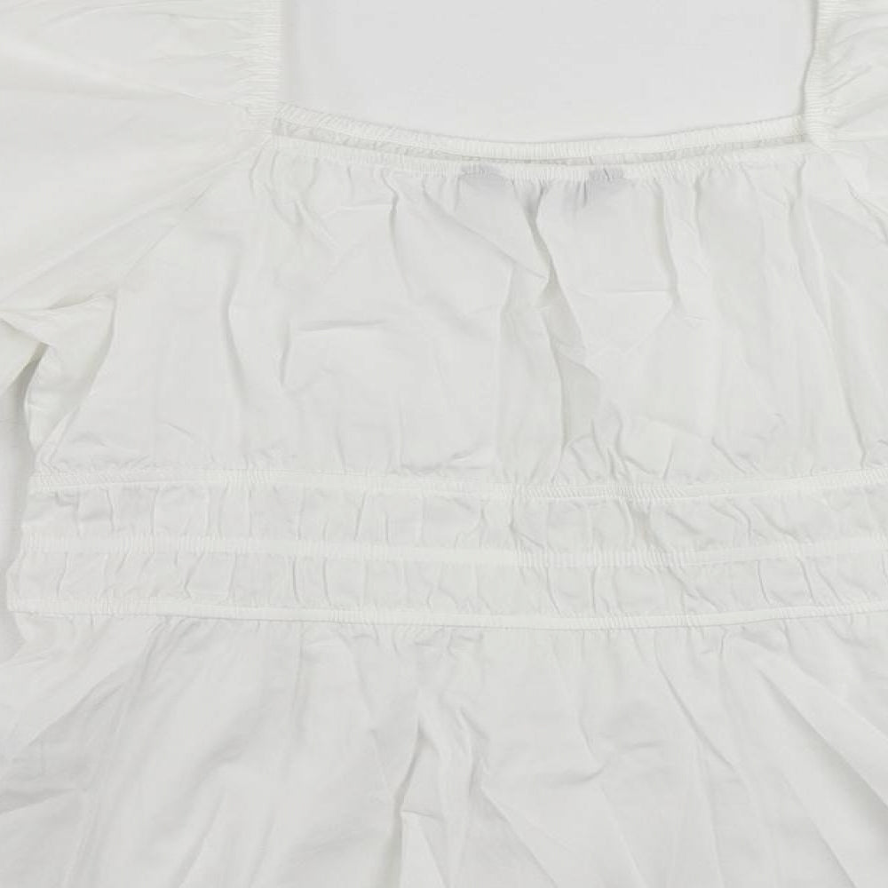 Marks and Spencer Womens White Cotton Basic Blouse Size 14 Square Neck
