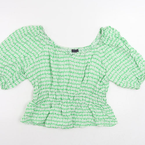 Marks and Spencer Womens Green Geometric Viscose Basic Blouse Size 16 Off the Shoulder
