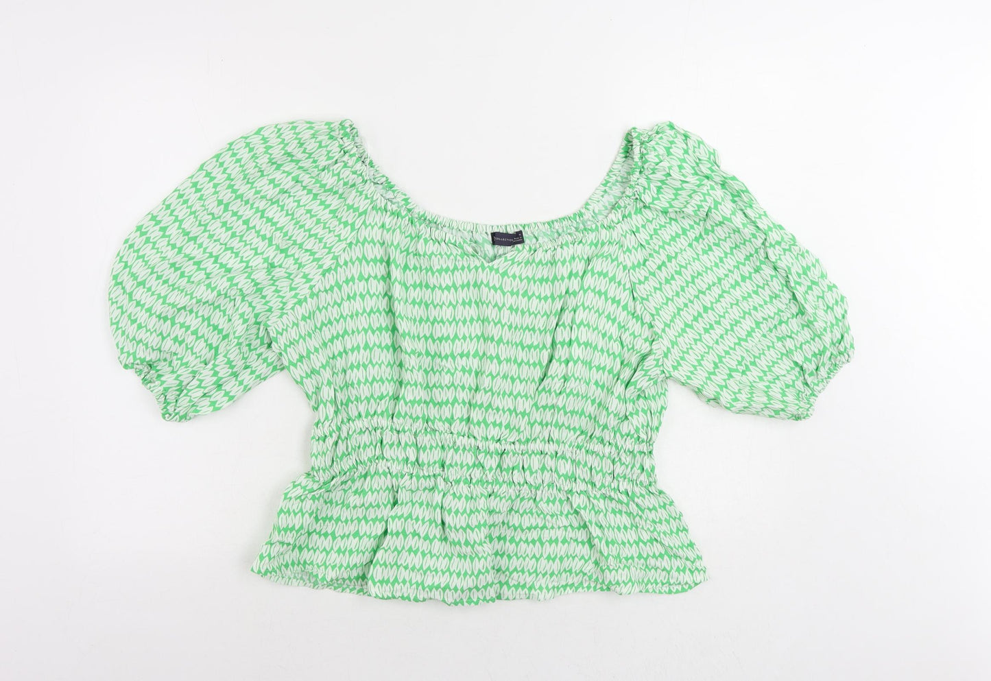 Marks and Spencer Womens Green Geometric Viscose Basic Blouse Size 16 Off the Shoulder