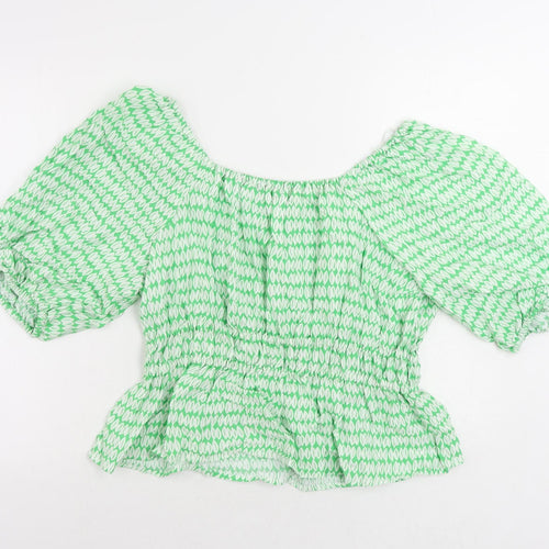 Marks and Spencer Womens Green Geometric Viscose Basic Blouse Size 16 Off the Shoulder