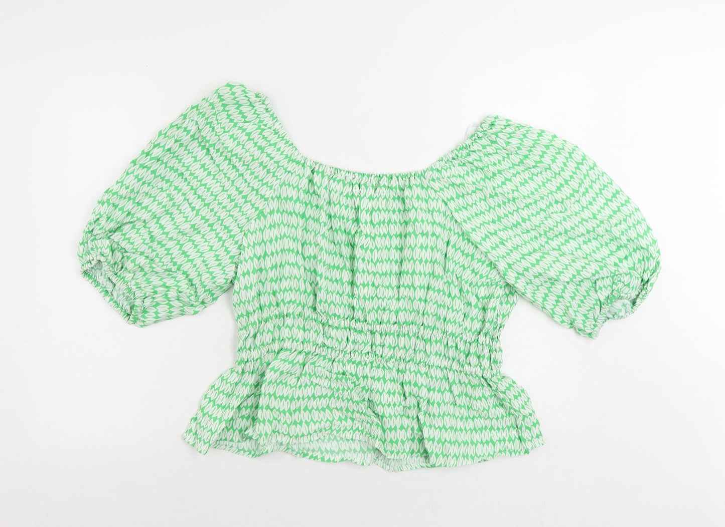 Marks and Spencer Womens Green Geometric Viscose Basic Blouse Size 16 Off the Shoulder