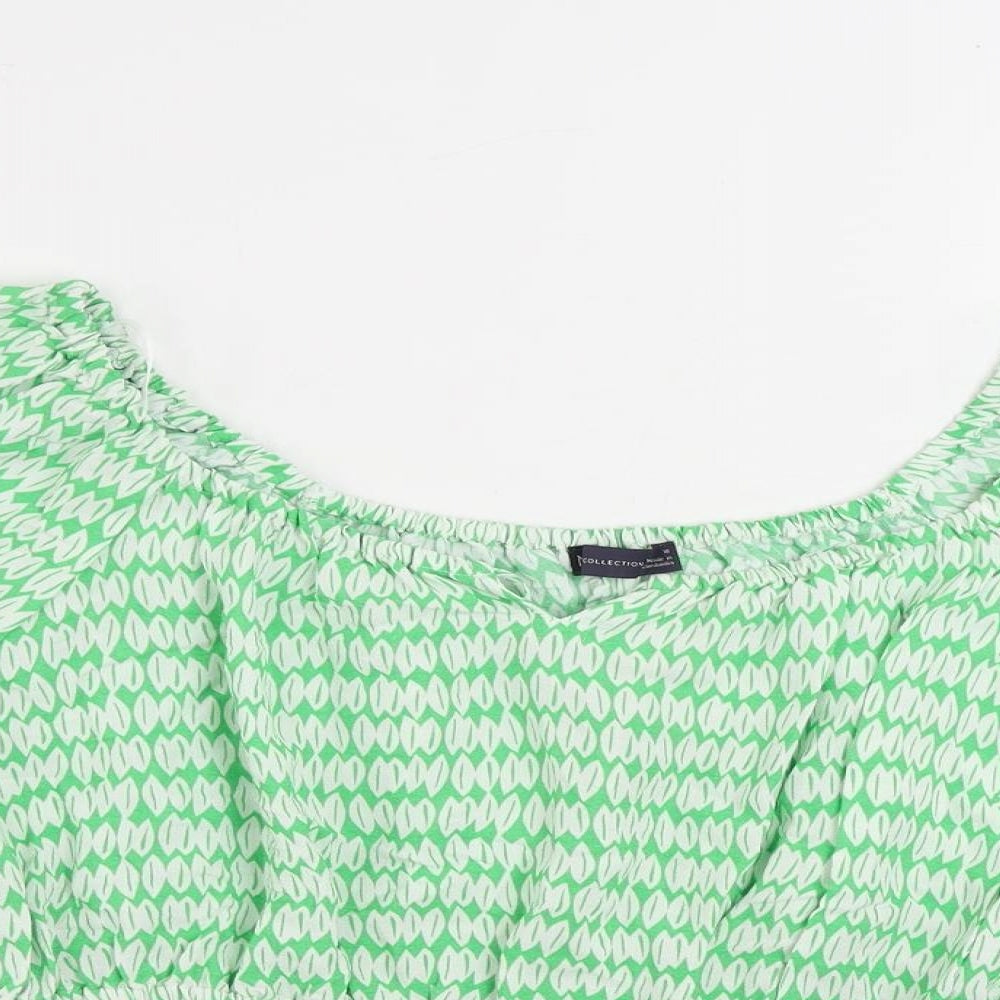 Marks and Spencer Womens Green Geometric Viscose Basic Blouse Size 16 Off the Shoulder