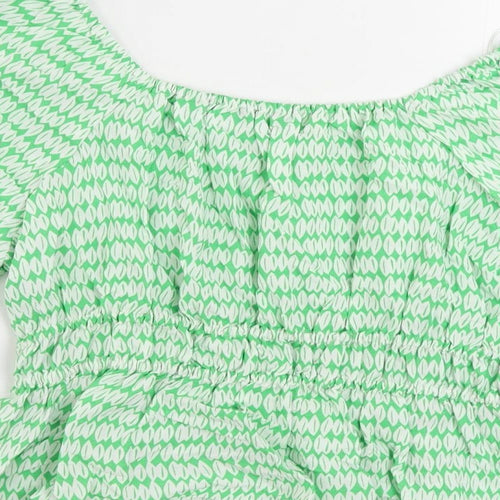 Marks and Spencer Womens Green Geometric Viscose Basic Blouse Size 16 Off the Shoulder