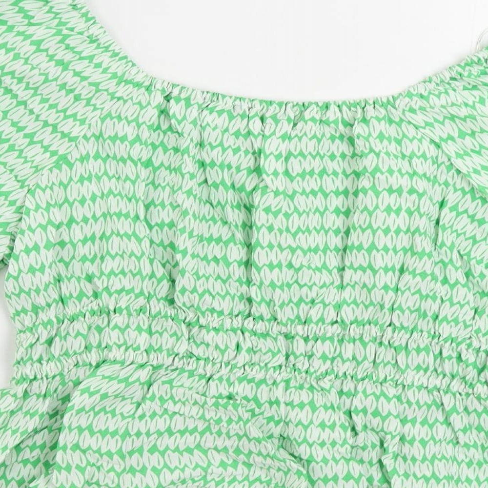 Marks and Spencer Womens Green Geometric Viscose Basic Blouse Size 16 Off the Shoulder