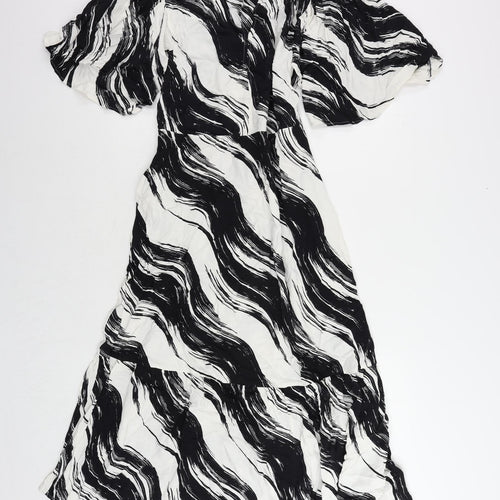 Autograph Womens Black Geometric Viscose Maxi Size 10 Round Neck Zip - Pockets