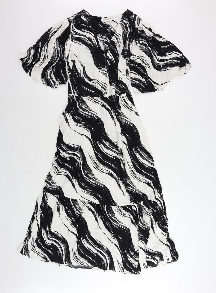 Autograph Womens Black Geometric Viscose Maxi Size 10 Round Neck Zip - Pockets