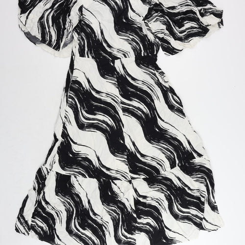 Autograph Womens Black Geometric Viscose Maxi Size 10 Round Neck Zip - Pockets