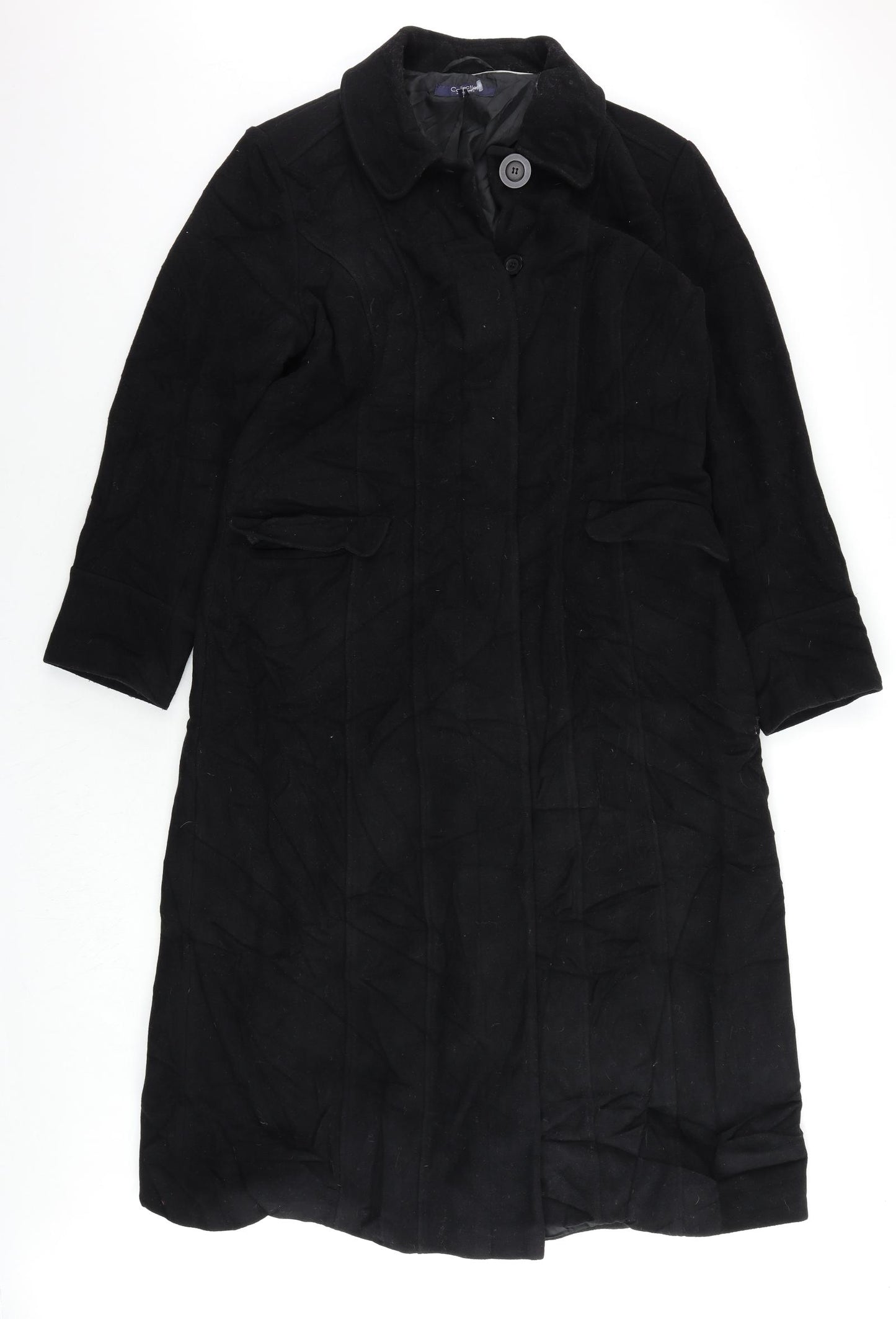 Debenhams Womens Black Overcoat Coat Size 16 Button