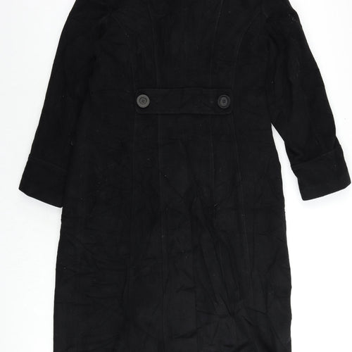 Debenhams Womens Black Overcoat Coat Size 16 Button
