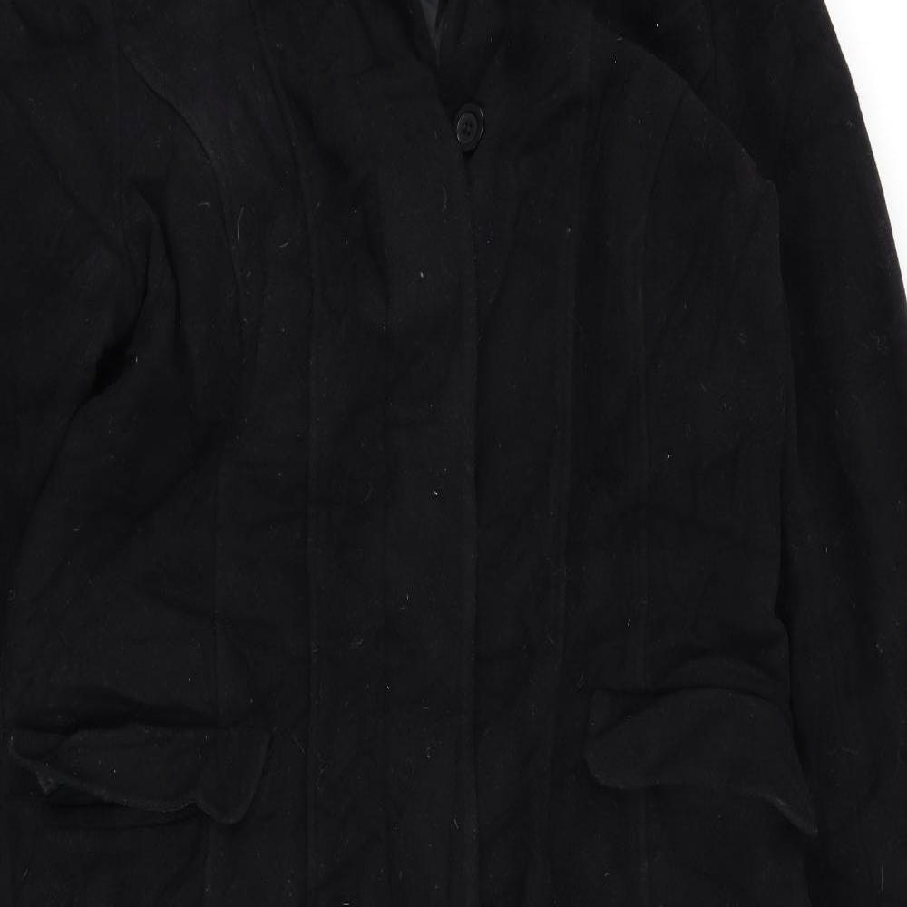 Debenhams Womens Black Overcoat Coat Size 16 Button