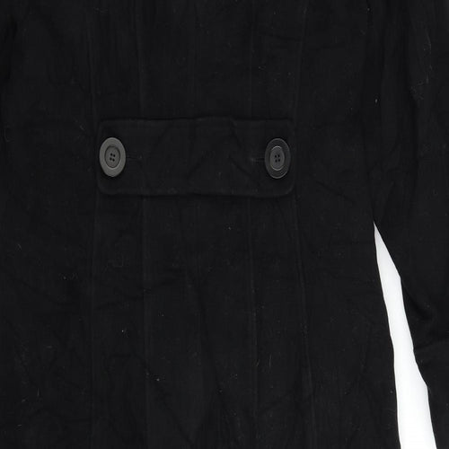 Debenhams Womens Black Overcoat Coat Size 16 Button
