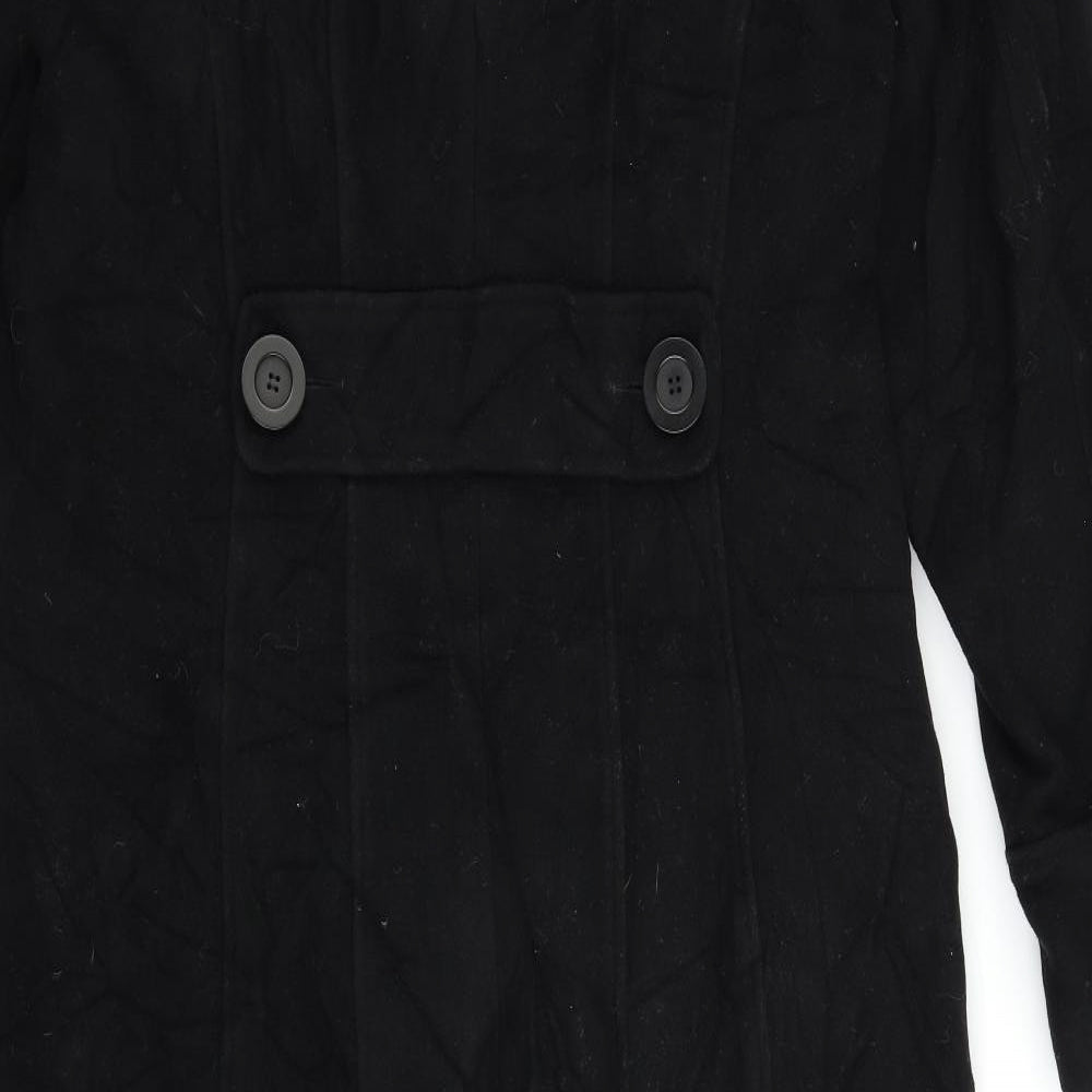 Debenhams Womens Black Overcoat Coat Size 16 Button