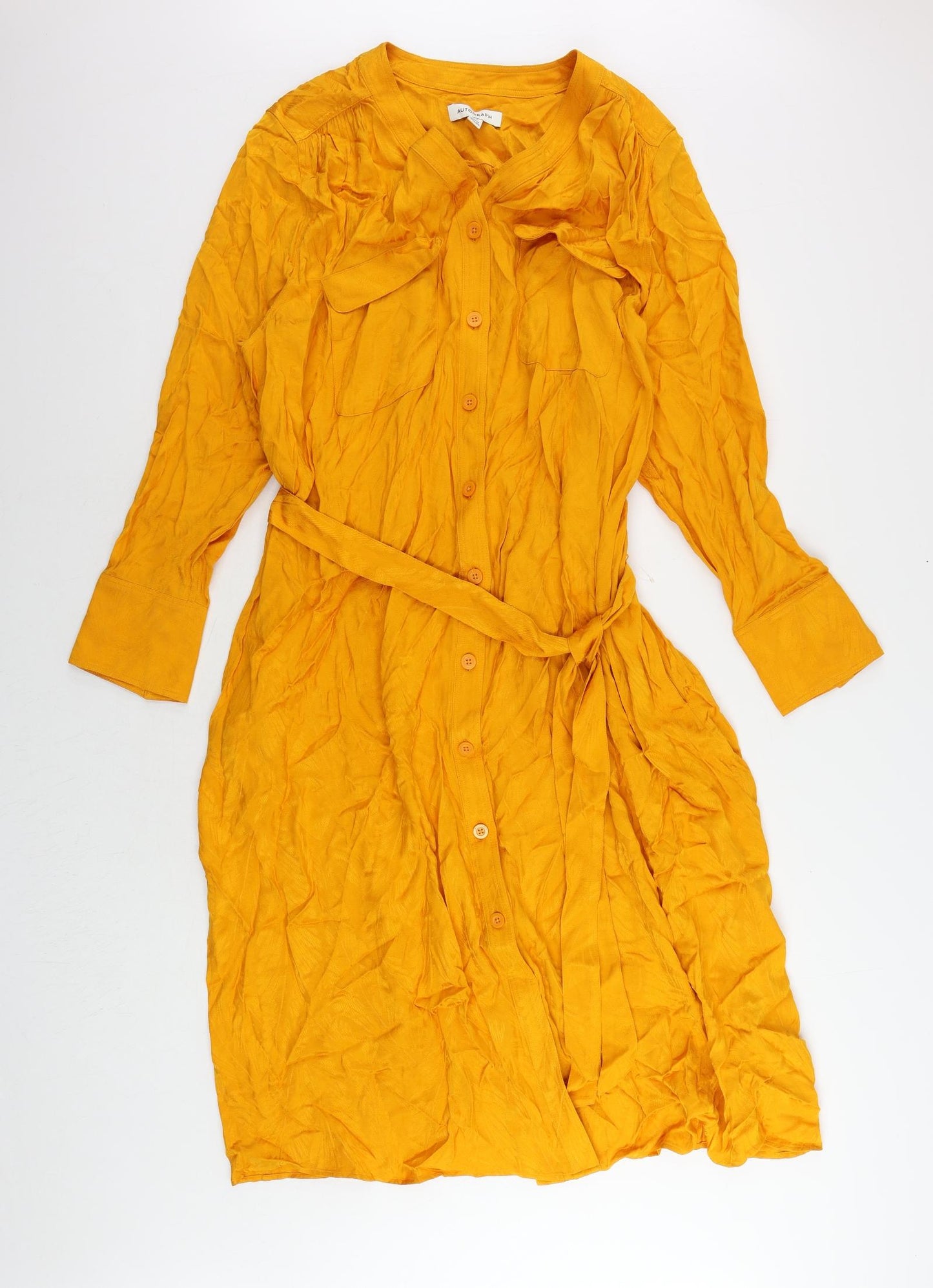 Autograph Womens Orange Viscose Shirt Dress Size 20 V-Neck Button - Pockets
