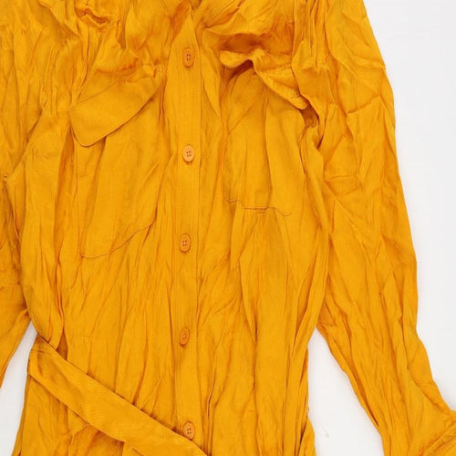 Autograph Womens Orange Viscose Shirt Dress Size 20 V-Neck Button - Pockets