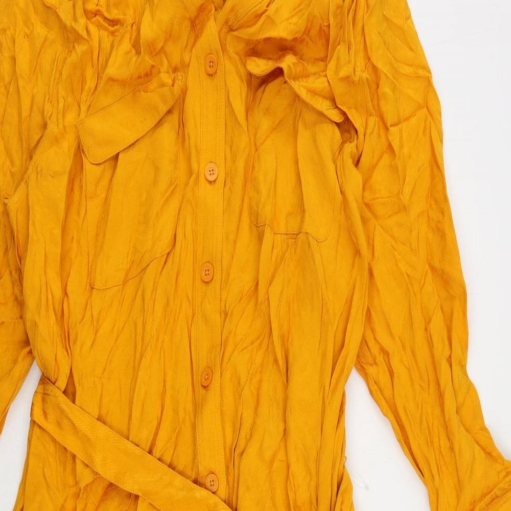 Autograph Womens Orange Viscose Shirt Dress Size 20 V-Neck Button - Pockets