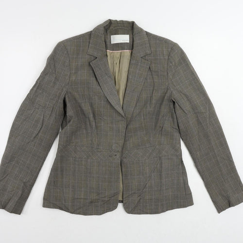 AMARANTO Womens Brown Plaid Jacket Blazer Size 14 Button