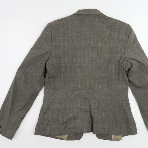 AMARANTO Womens Brown Plaid Jacket Blazer Size 14 Button