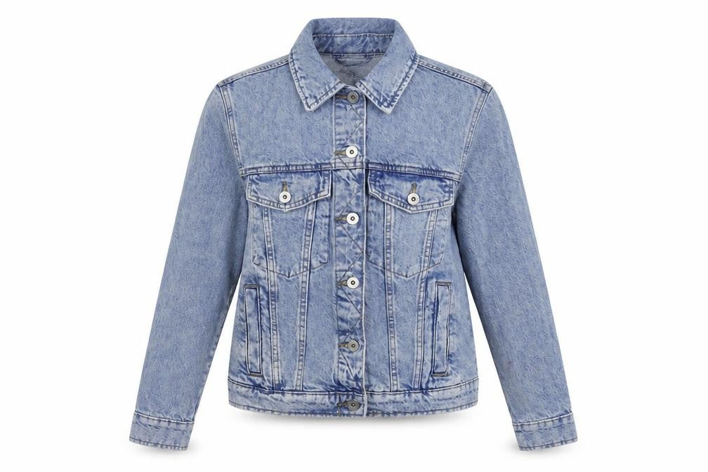 Front view of Marks & Spencer women’s blue jacket, size UK 10, button