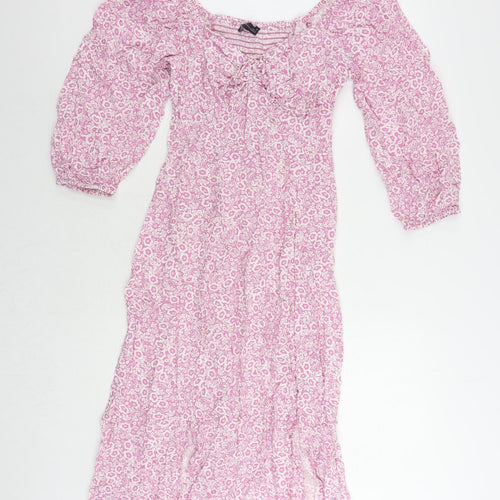 Marks and Spencer Womens Pink Floral Viscose A-Line Size 8 V-Neck Pullover