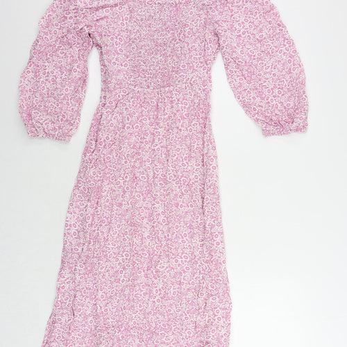 Marks and Spencer Womens Pink Floral Viscose A-Line Size 8 V-Neck Pullover