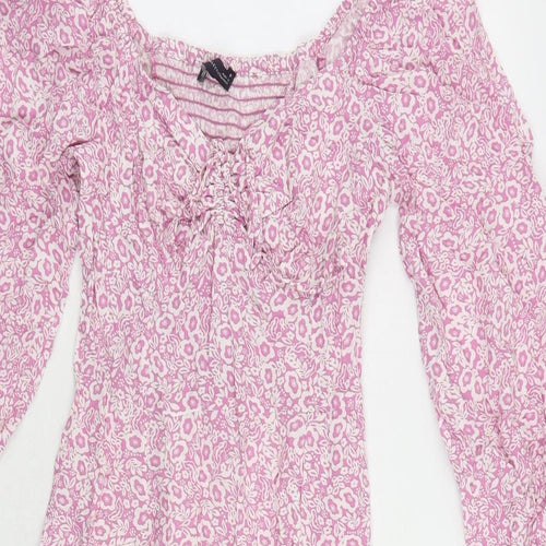 Marks and Spencer Womens Pink Floral Viscose A-Line Size 8 V-Neck Pullover