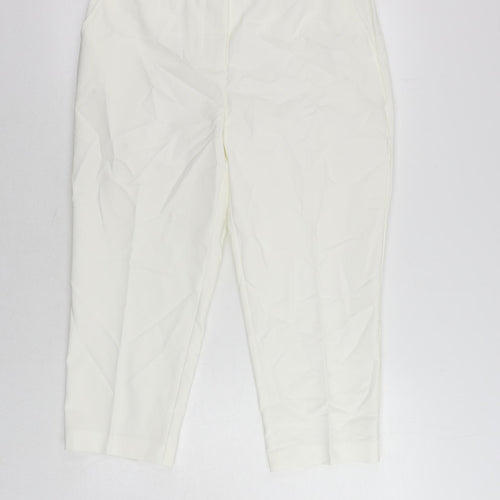 Marks and Spencer Womens White Cotton Cropped Trousers Size 14 L22 in Regular Zip