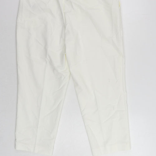 Marks and Spencer Womens White Cotton Cropped Trousers Size 14 L22 in Regular Zip