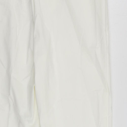 Marks and Spencer Womens White Cotton Cropped Trousers Size 14 L22 in Regular Zip