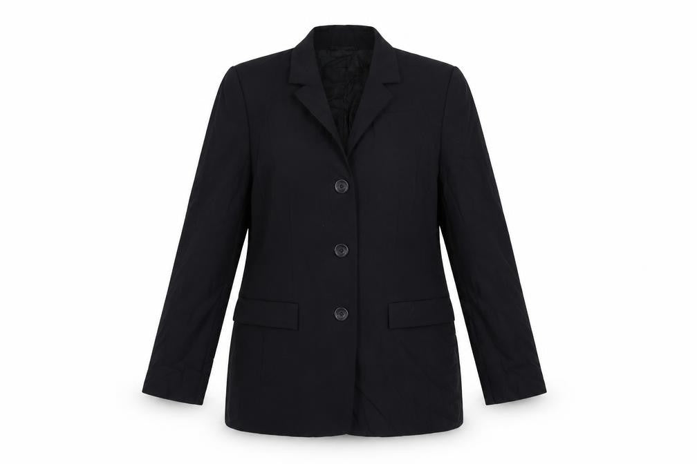 Front view of Betty Barclay women’s blue jacket blazer, size UK 10, button