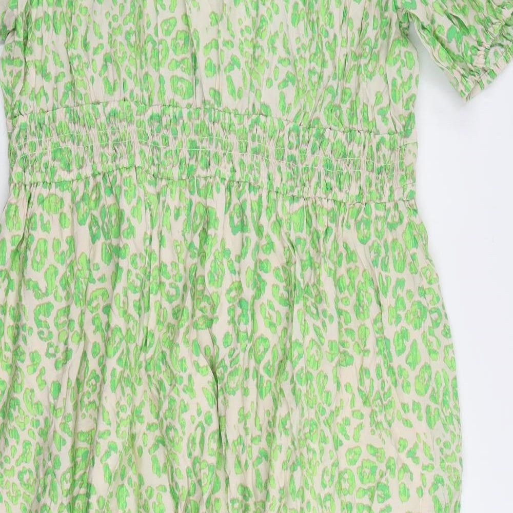 Marks and Spencer Womens Green Animal Print Viscose Maxi Size 20 V-Neck Pullover