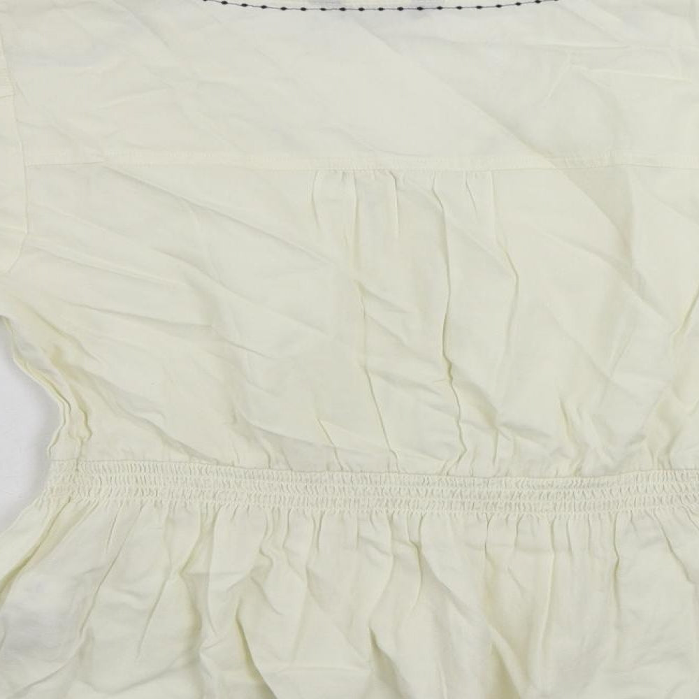 Marks and Spencer Womens Ivory Cotton Basic Blouse Size 16 V-Neck - Embroidered