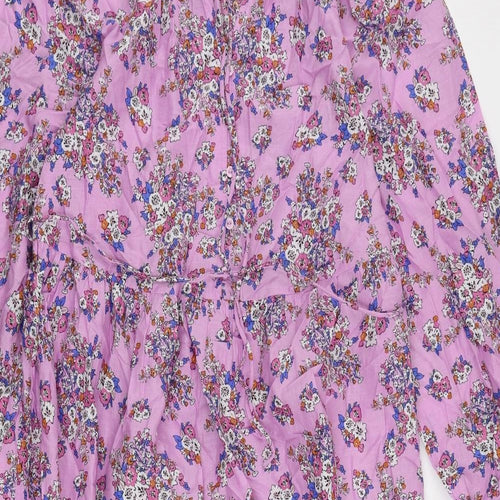 Marks and Spencer Womens Purple Floral Cotton Maxi Size 12 V-Neck Button