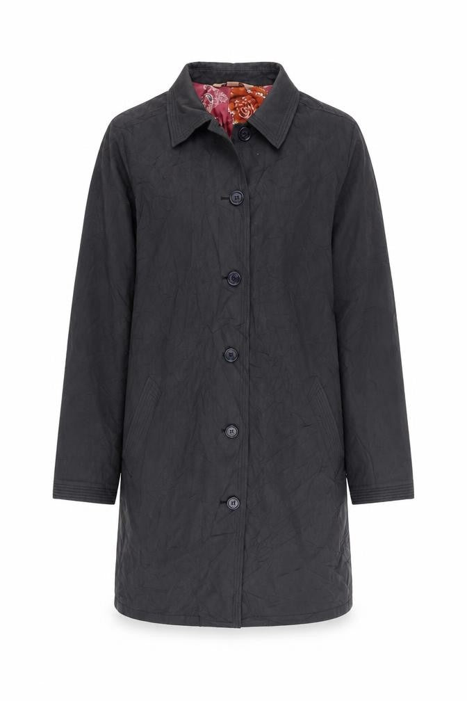 Front view of Monsoon women’s grey overcoat coat, size UK 12, button