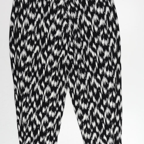 Marks and Spencer Womens Black Geometric Viscose Jogger Trousers Size 22 L26 in Regular - Elastic Waist