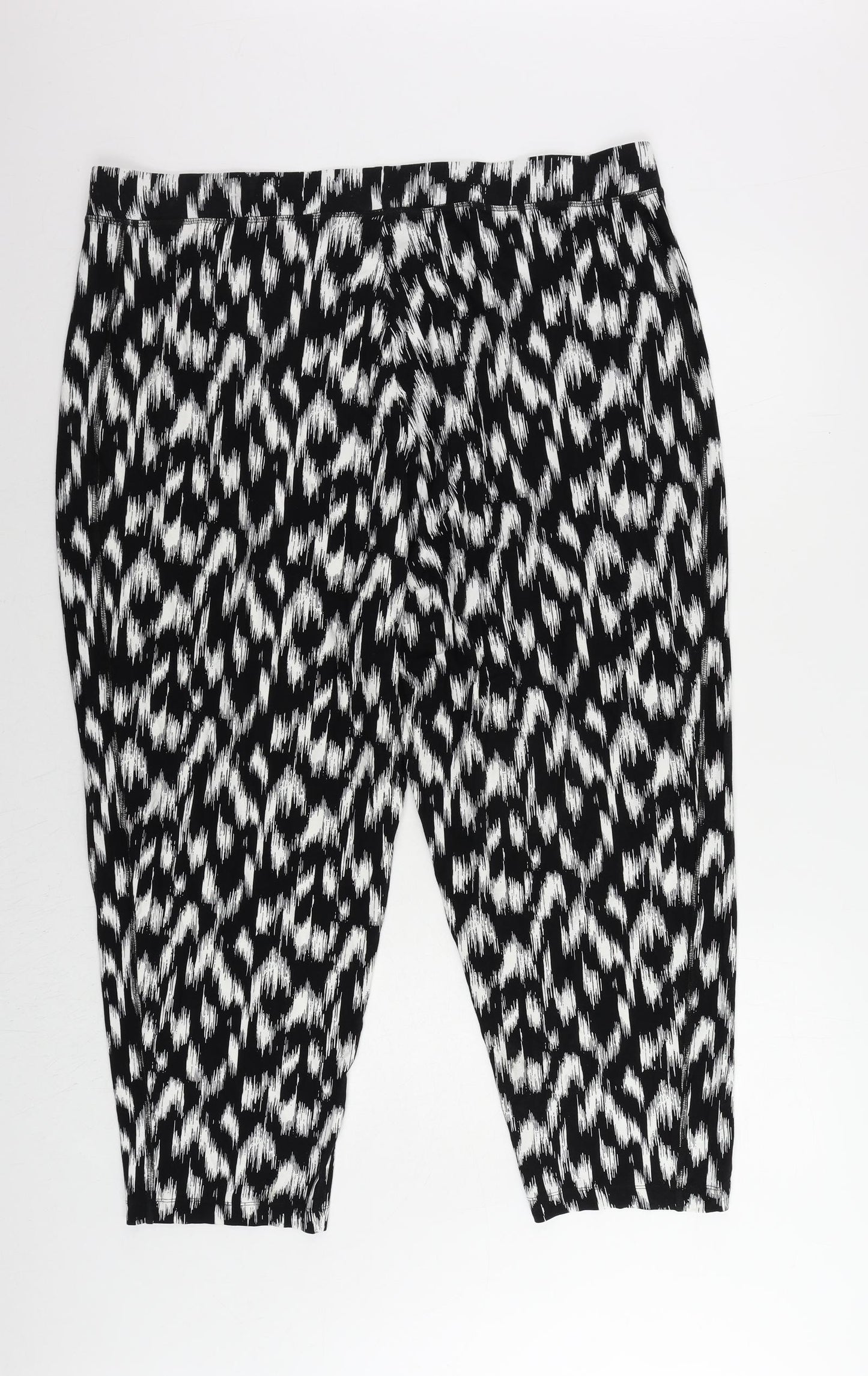 Marks and Spencer Womens Black Geometric Viscose Jogger Trousers Size 22 L26 in Regular - Elastic Waist
