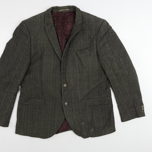NEXT Mens Green Herringbone Polyester Jacket Blazer Size 46 Regular