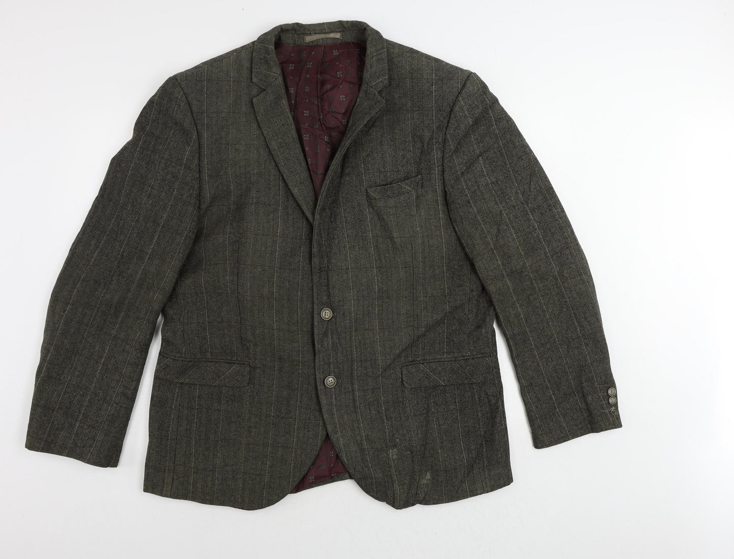 NEXT Mens Green Herringbone Polyester Jacket Blazer Size 46 Regular