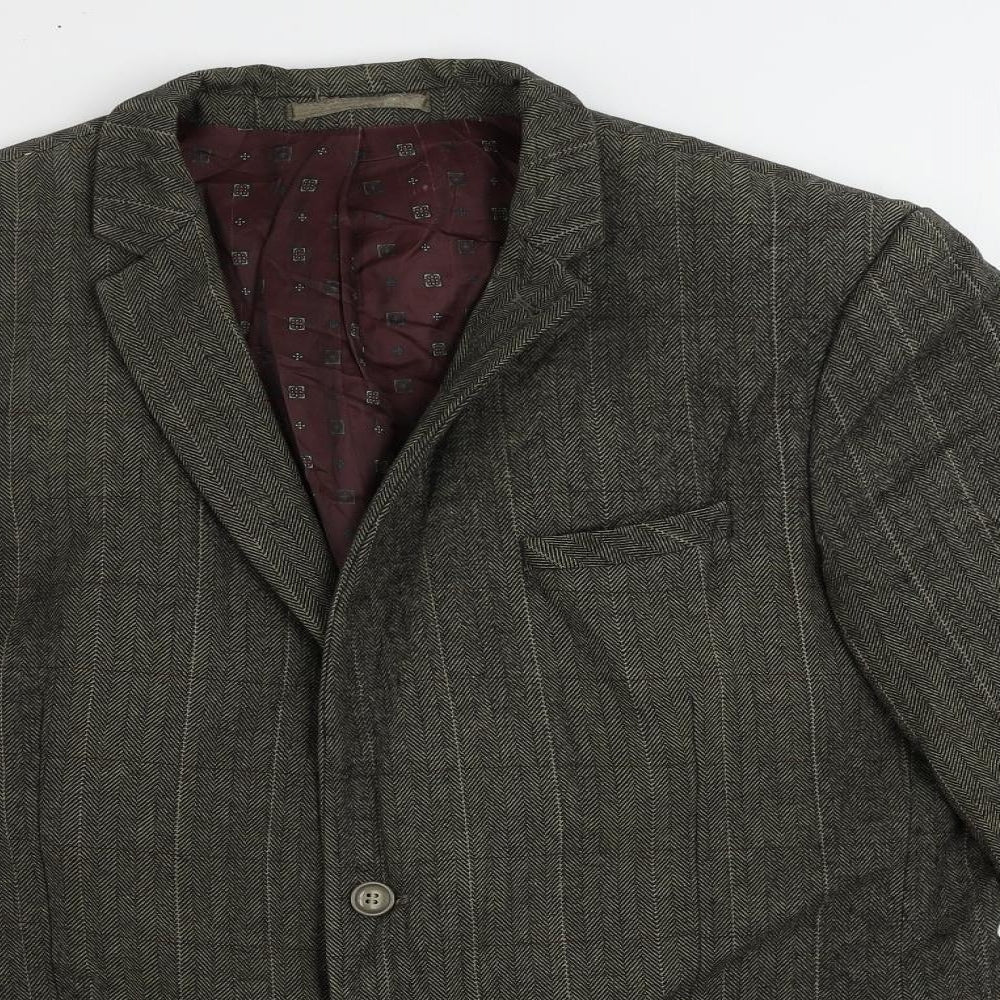 NEXT Mens Green Herringbone Polyester Jacket Blazer Size 46 Regular