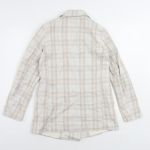 H&M Womens Beige Plaid Jacket Blazer Size 8 Button