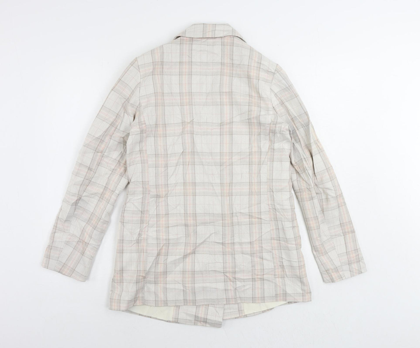 H&M Womens Beige Plaid Jacket Blazer Size 8 Button
