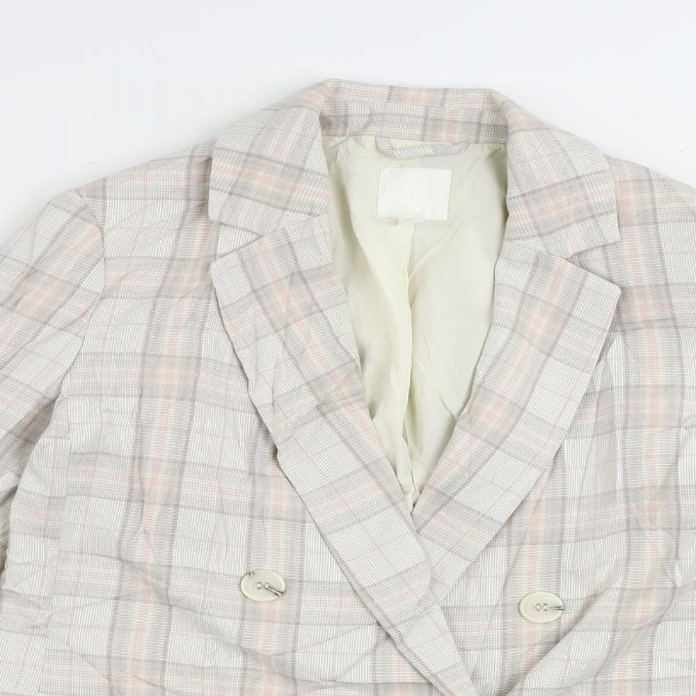 H&M Womens Beige Plaid Jacket Blazer Size 8 Button